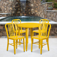 Flash Furniture CH-51090TH-4-18VRT-YL-GG 30" Round Metal Table Set with Back Chairs in Yellow